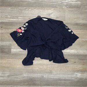 DAVI & DANI Navy Floral Embroidered Blouse